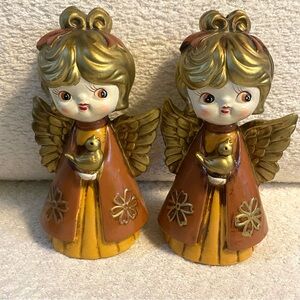 Vintage Pair Mid Century MCM Holt Howard Christmas Angel Holding A Bird